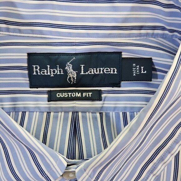 Ralph Lauren Men's Custom Fit Shirt Large Blue White Stripes Old Money Preppy - Picture 7 of 16